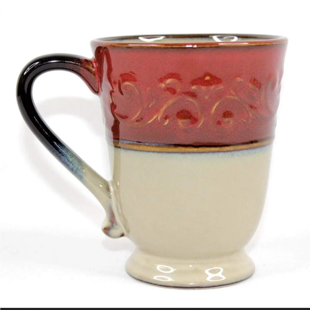50%offW❤️ Pier 1 Red Scroll Stoneware Coffee Tea Mug Cup